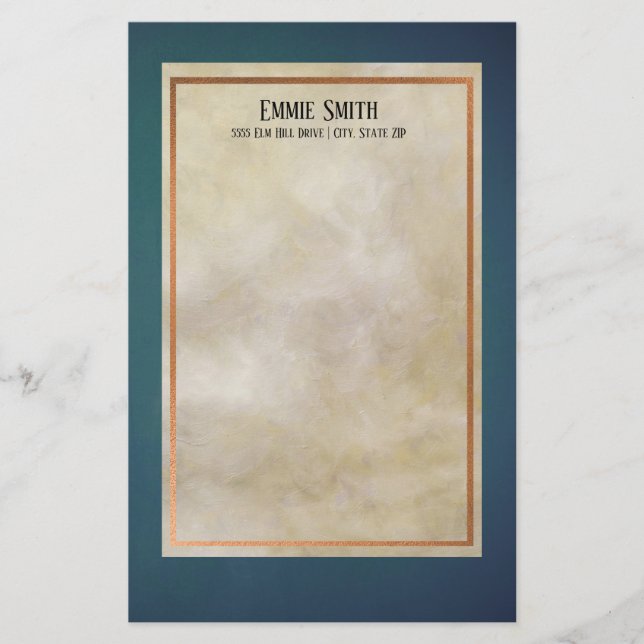 Personalised Copper and Teal No Lines Stationery (Front)