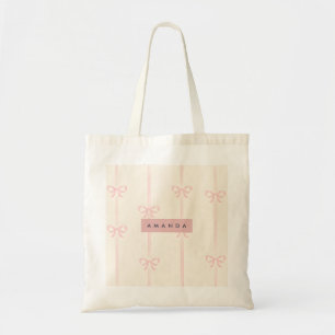 Personalised Coquette Blush Pink Bow Ribbon Tote Bag