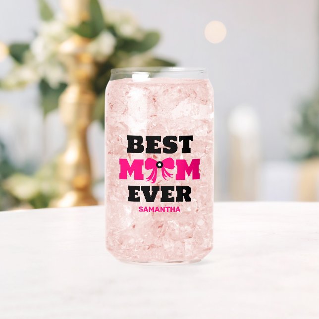 Personalised Coquette Bow Best Ever Mum  Can Glass (Insitu (Wedding))