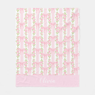 Personalised coquette bow for baby girl, nursery fleece blanket