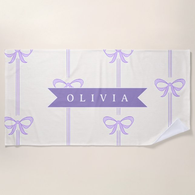 Personalised Coquette Bow Name Girly Aesthetic Beach Towel (Front)