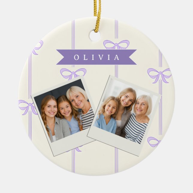 Personalised Coquette Bow Name Girly Aesthetic Ceramic Tree Decoration (Front)