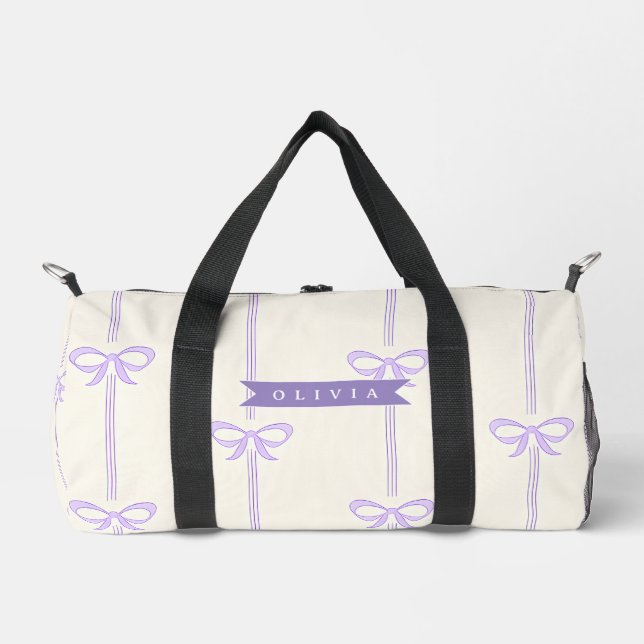 Personalised Coquette Bow Name Girly Aesthetic Duffle Bag (Front)