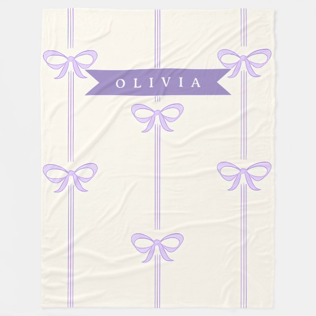 Personalised Coquette Bow Name Girly Aesthetic Fleece Blanket (Front)