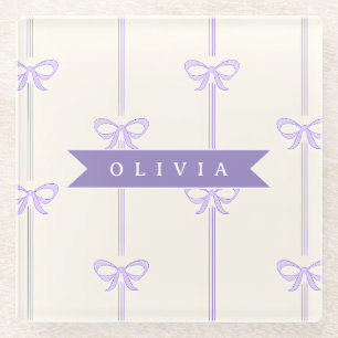 Personalised Coquette Bow Name Girly Aesthetic Glass Coaster