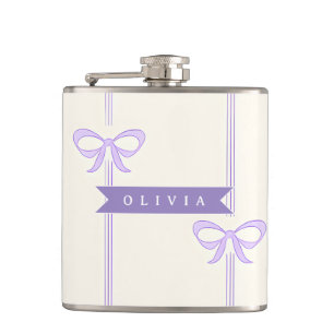 Personalised Coquette Bow Name Girly Aesthetic Hip Flask