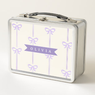 Personalised Coquette Bow Name Girly Aesthetic Metal Lunch Box