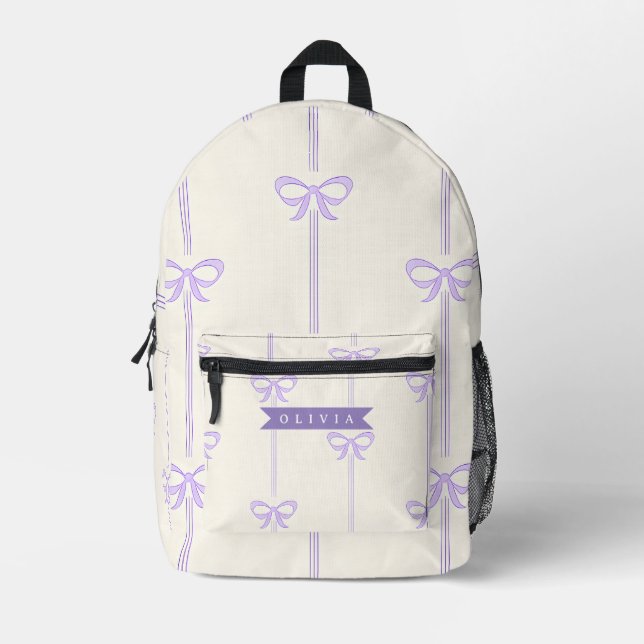 Personalised Coquette Bow Name Girly Aesthetic Printed Backpack (Front)