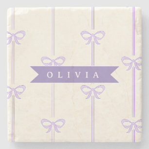 Personalised Coquette Bow Name Girly Aesthetic Stone Coaster