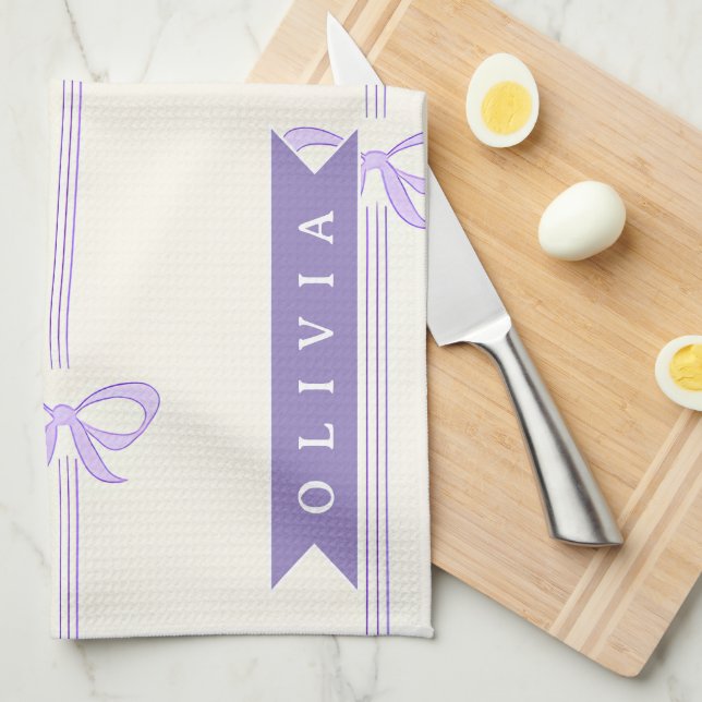 Personalised Coquette Bow Name Girly Aesthetic Tea Towel (Quarter Fold)