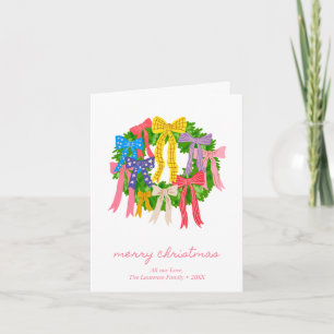 Personalised Coquette Bow Wreath Blank Folded Holiday Card