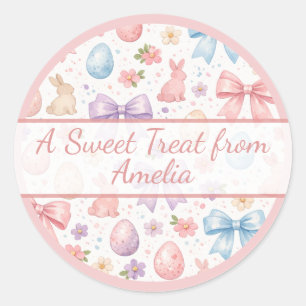 Personalised Coquette Bunny & Pink Bow Easter Classic Round Sticker