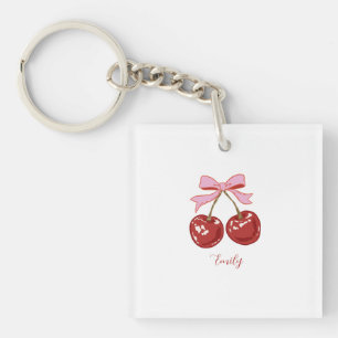 Personalised Coquette Cherry Bow Name  Key Ring