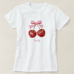 Personalised Coquette Cherry Bow Name  T-Shirt
