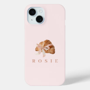 Personalised Coquette Croissant Pink Ribbon iPhone 15 Case