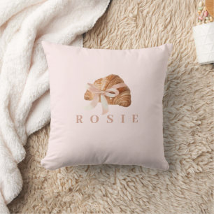 Personalised Coquette Croissant Pink Ribbon Cushion