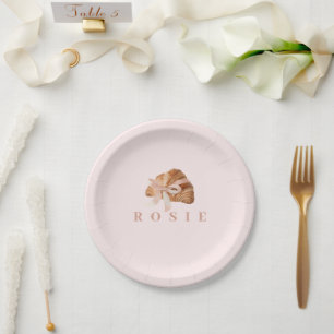 Personalised Coquette Croissant Pink Ribbon Paper Plate