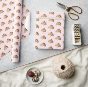 Personalised Coquette Croissant Pink Ribbon Wrapping Paper