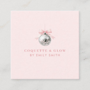 Personalised Coquette Disco Ball Pink Ribbon Square Business Card