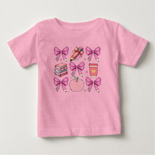 Personalised coquette pink bows, apples, books baby T-Shirt