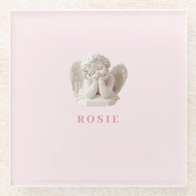 Personalised Coquette Sleeping Angel Sculpture Glass Coaster (Front)