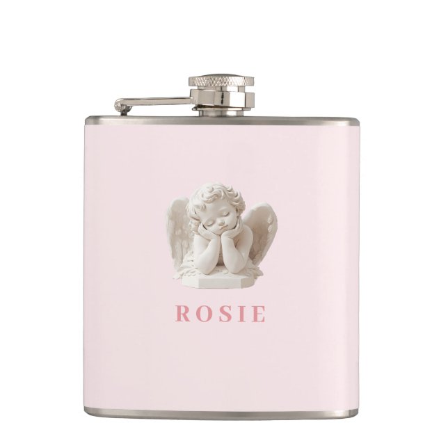 Personalised Coquette Sleeping Angel Sculpture Hip Flask (Front)