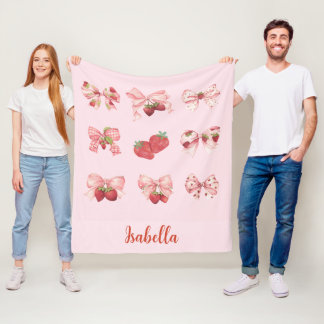 Personalised Coquette Strawberry & Bow Fleece Bla