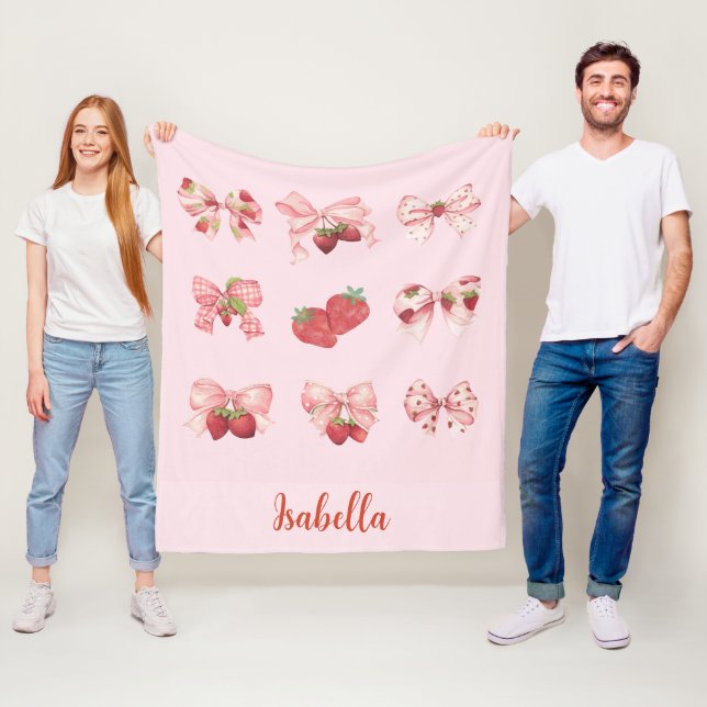 Personalised Coquette Strawberry & Bow  Fleece Bla (In Situ)