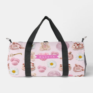 Personalised Coquette Teddy Bear Pink Aesthetic Duffle Bag