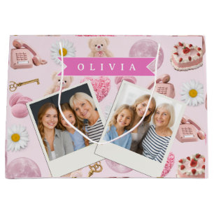 Personalised Coquette Teddy Bear Pink Aesthetic Large Gift Bag