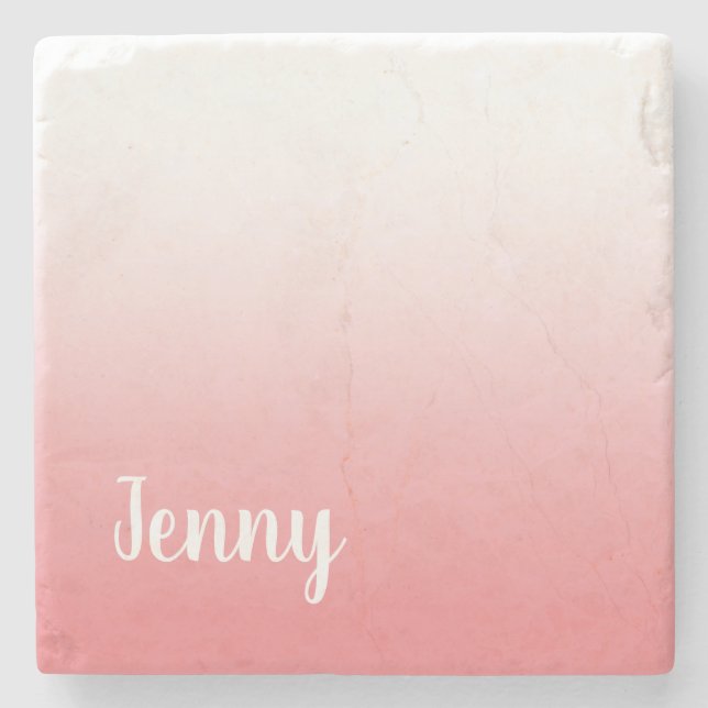 Personalised Coral and White Ombre Stone Coaster (Front)