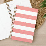 Personalised Coral and White Stripe Planner<br><div class="desc">Chic personalised planner features wide peachy coral pink and white stripes with your name or monogram in elegant white lettering. Personalise with the year along the bottom.</div>