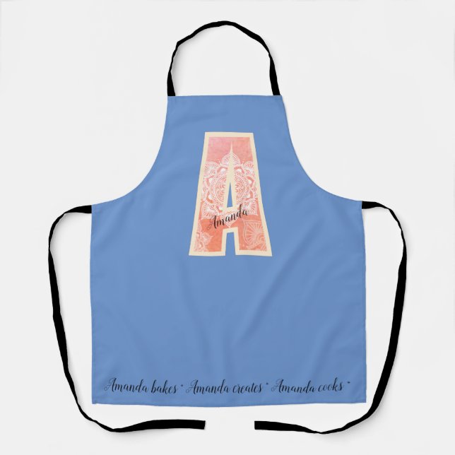 Personalised Coral mandala monogram A Apron (Front)