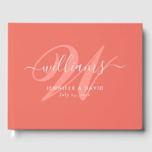 Personalised Coral Monogram Wedding Guest Book