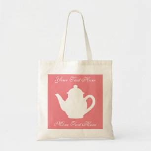 Personalised coral pink tea party favour tote bags