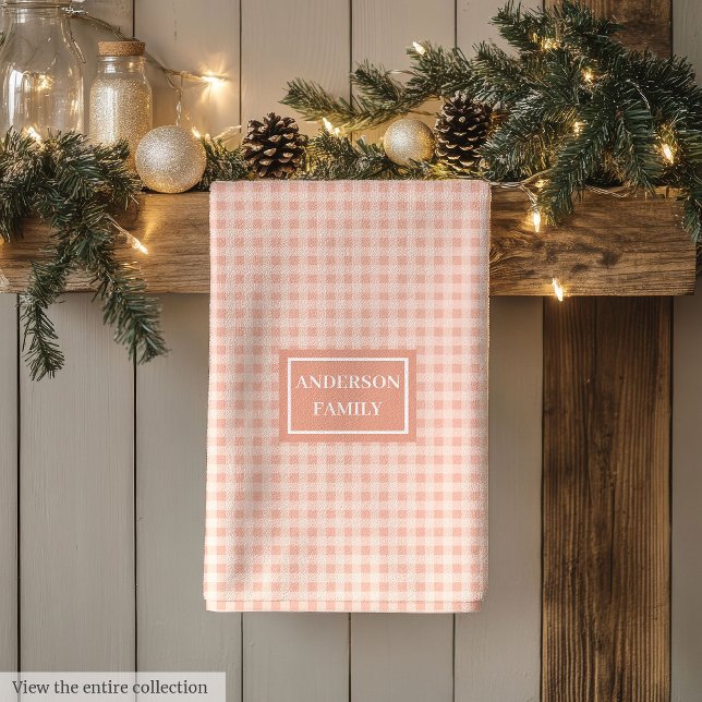 Personalised Coral Plaid Towel Chic Kitchen Style (Personalized Coral Plaid Towel Chic Kitchen Style)