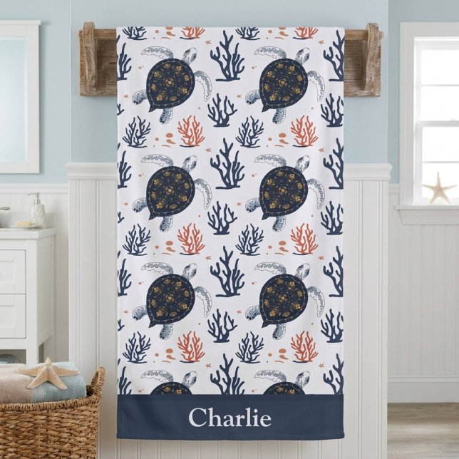 Personalised Coral Sea Turtle Bath Towel (Creator Uploaded)