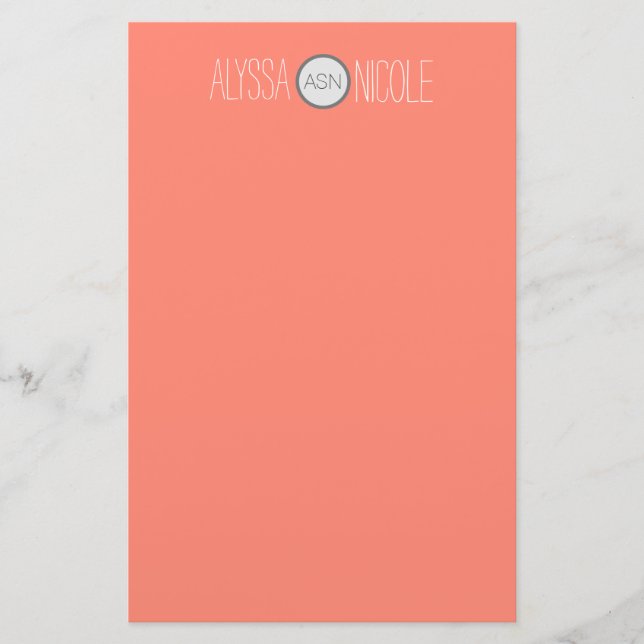 Personalised Coral White Name Monogram Stationery (Front)