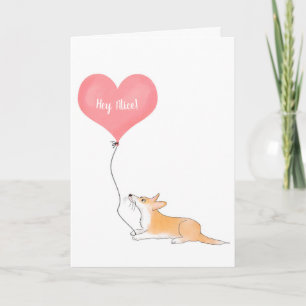 Personalised corgi & balloon thinking of you card