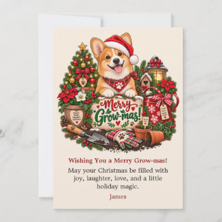 Personalised Corgi Christmas Card, Gardening Lover Holiday Card