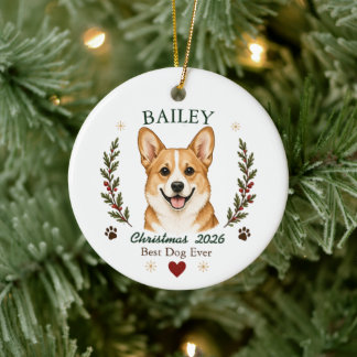 Personalised Corgi Dog Christmas Ceramic Tree Decoration