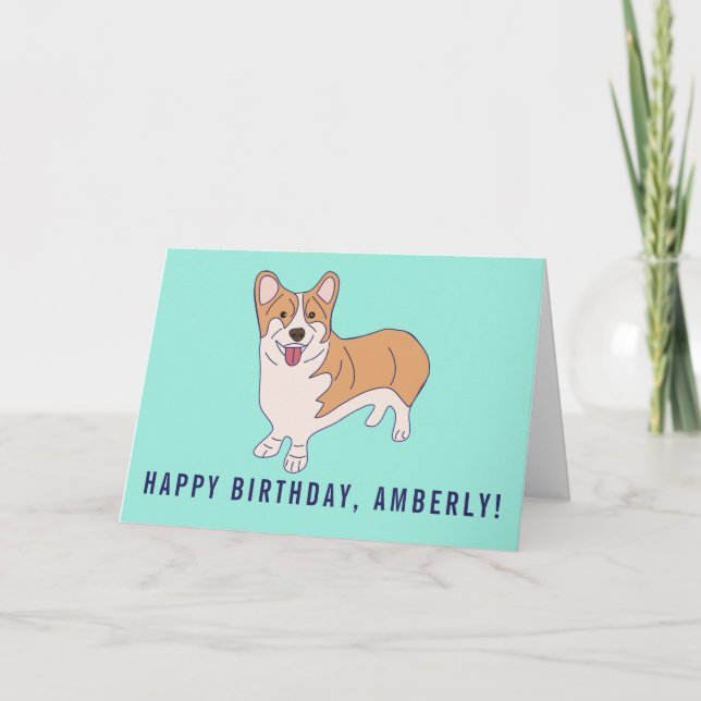 Personalised Corgi Dog Mint Green Birthday Card (Front)