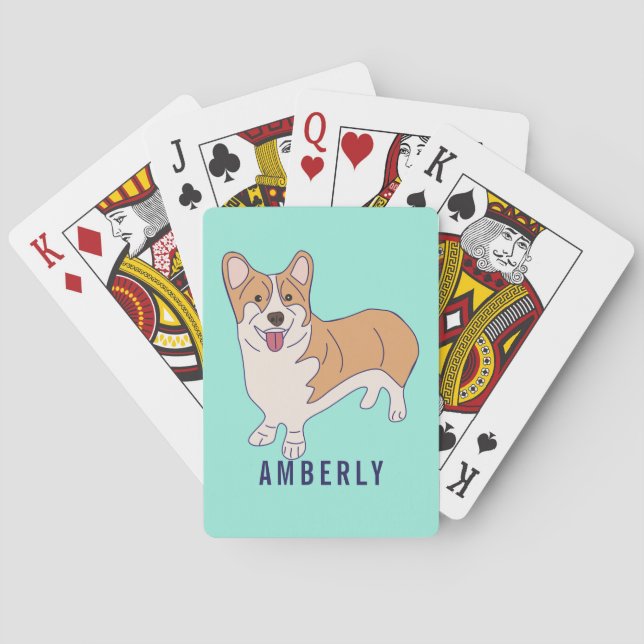 Personalised Corgi Dog Mint Green Playing Cards (Back)