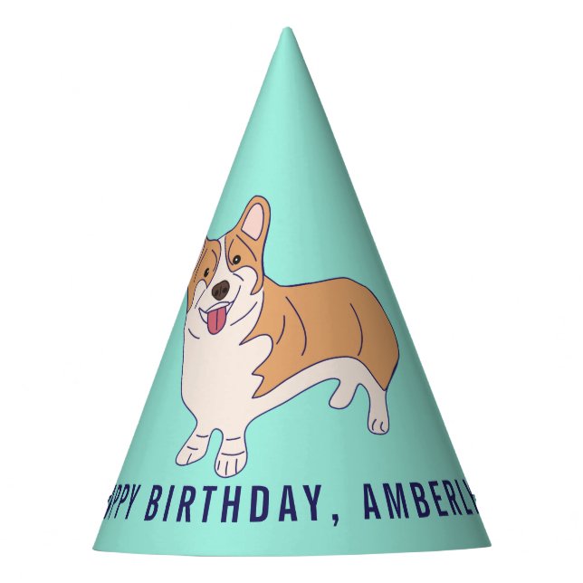 Personalised Corgi Dog Paper Party Hat (Front)