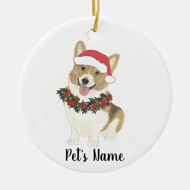 Personalised Corgi (Fawn & White) Ceramic Tree Decoration (Front)