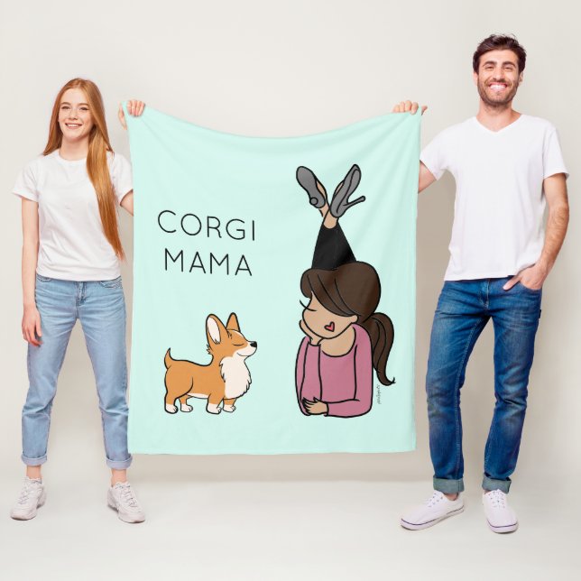Personalised Corgi Mama Fleece Blanket (In Situ)