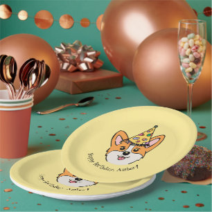 Personalised Corgi Theme Kid's Birthday Paper Plate