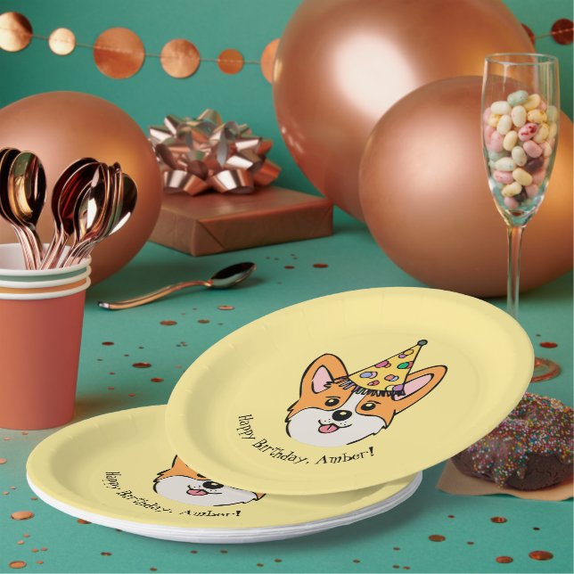 Personalised Corgi Theme Kid's Birthday Paper Plate (Multi)
