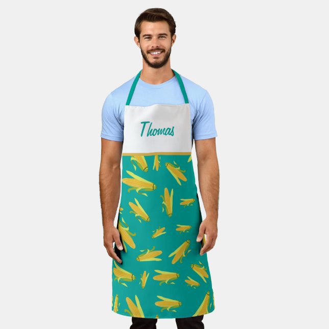 Personalised Corn On The Cob Pattern Apron (Worn)