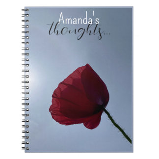 Personalised Cornish red poppy with grey sky Notebook